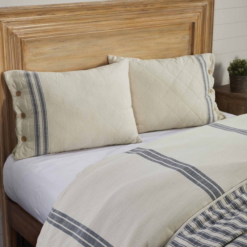 Piper Classics Market Place Blue Ticking Stripe Standard Size Pillow Sham - Image 2